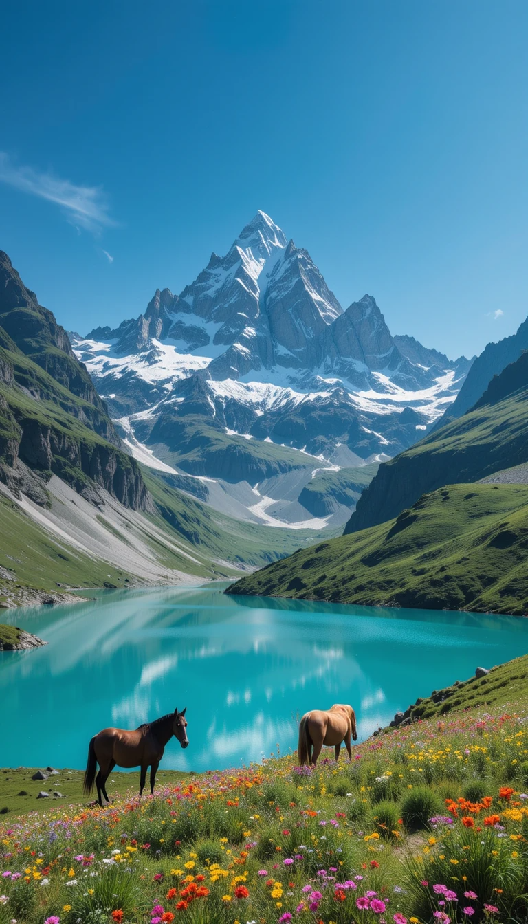 Serene Mountain Lake with Horses My Store