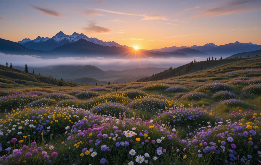 Sunrise over Mountain Flower Field My Store