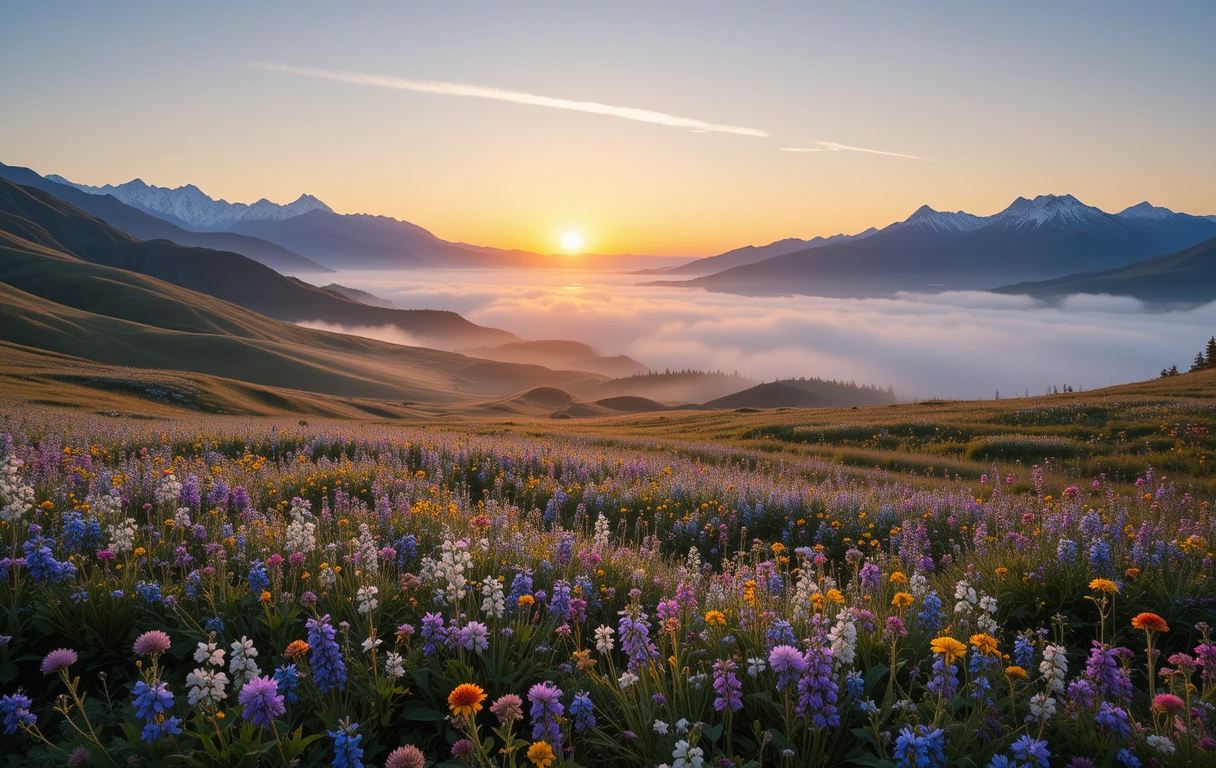 Sunrise over Mountain Flower Field My Store