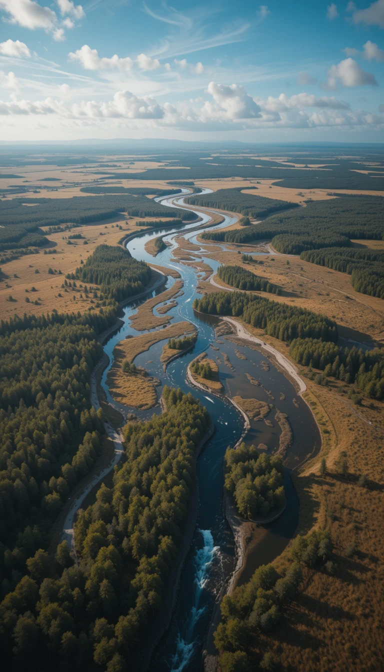 Aerial View of Winding River Through Golden Forest My Store