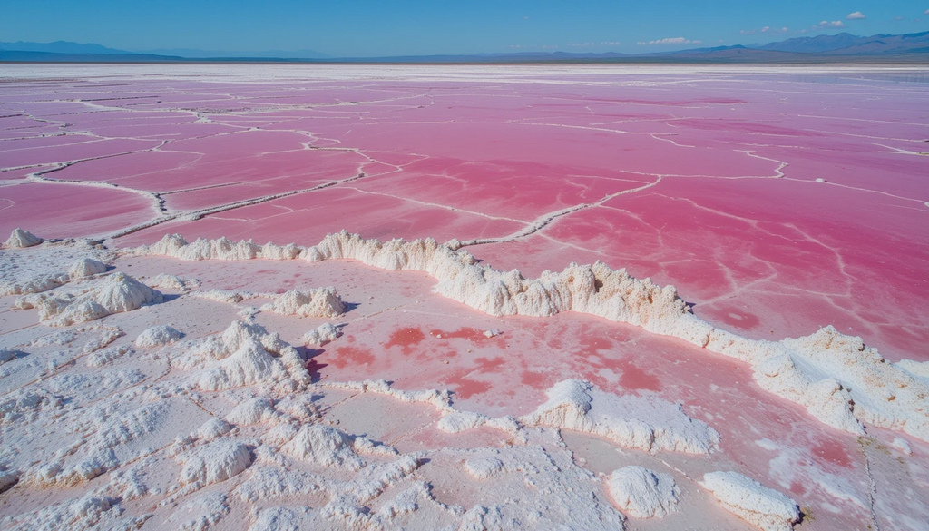 Surreal Pink Salt Lake with Crystalline Formations My Store