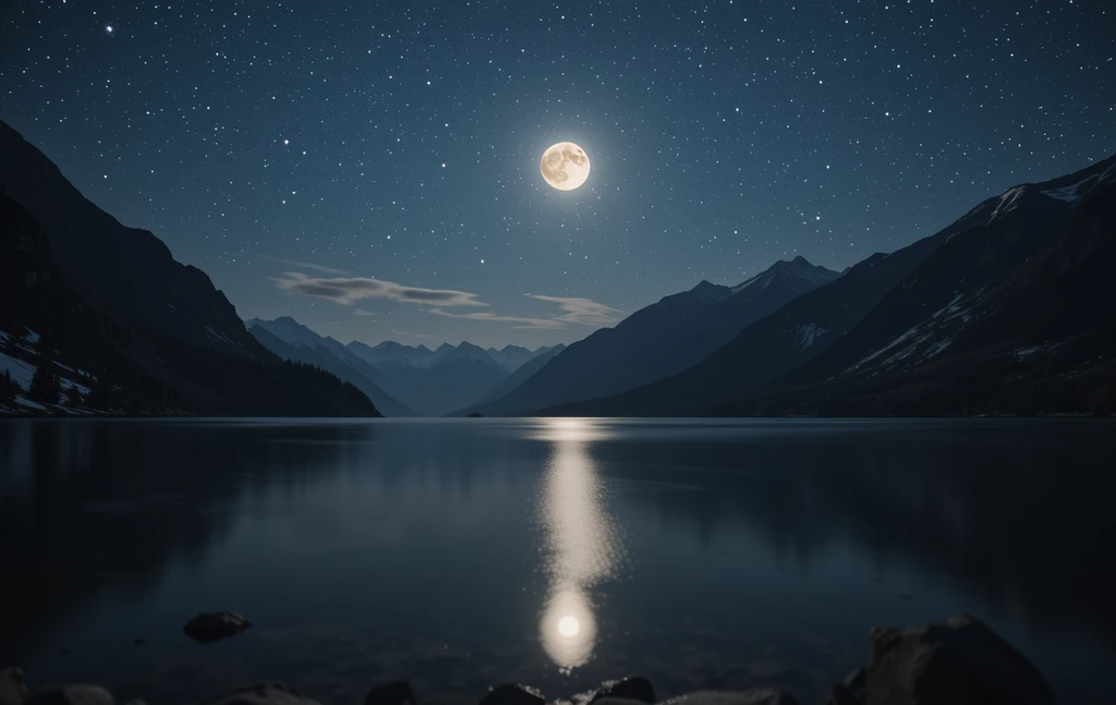 Full Moon Reflection Over Snow-Capped Mountain Lake My Store