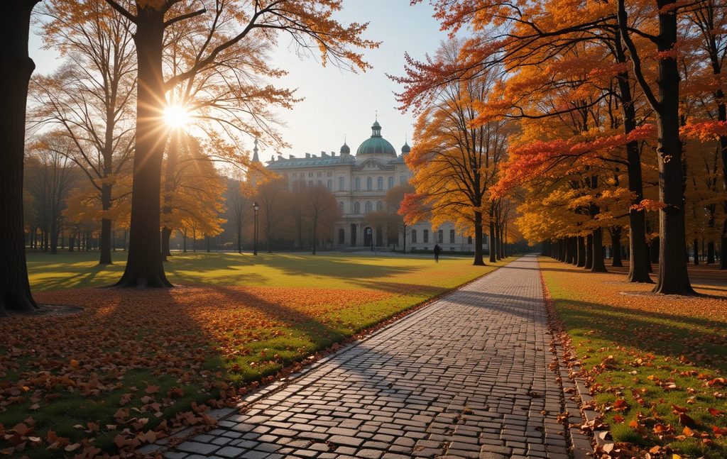 Autumn Pathway Leading to Grand Historic Buildingv My Store