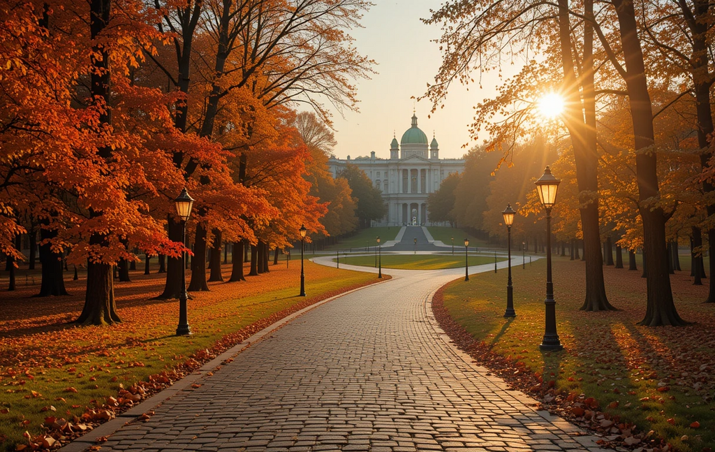 Autumn Pathway Leading to Grand Historic Buildingv My Store