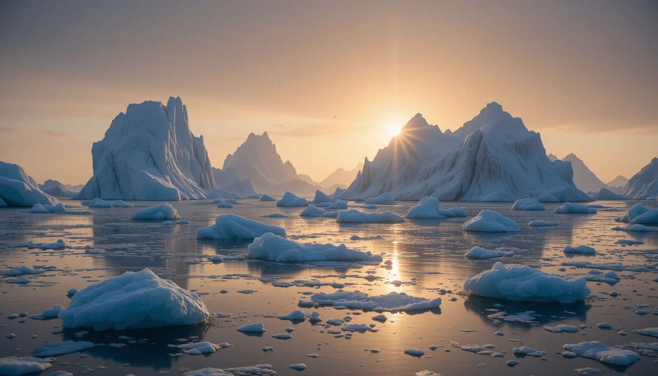 Majestic Icebergs Floating in Arctic Waters at Sunset My Store
