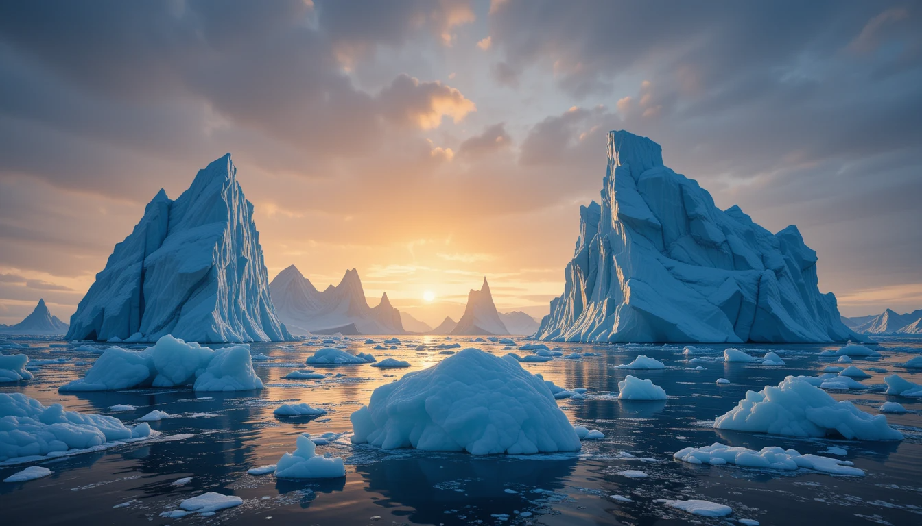 Majestic Icebergs Floating in Arctic Waters at Sunset My Store