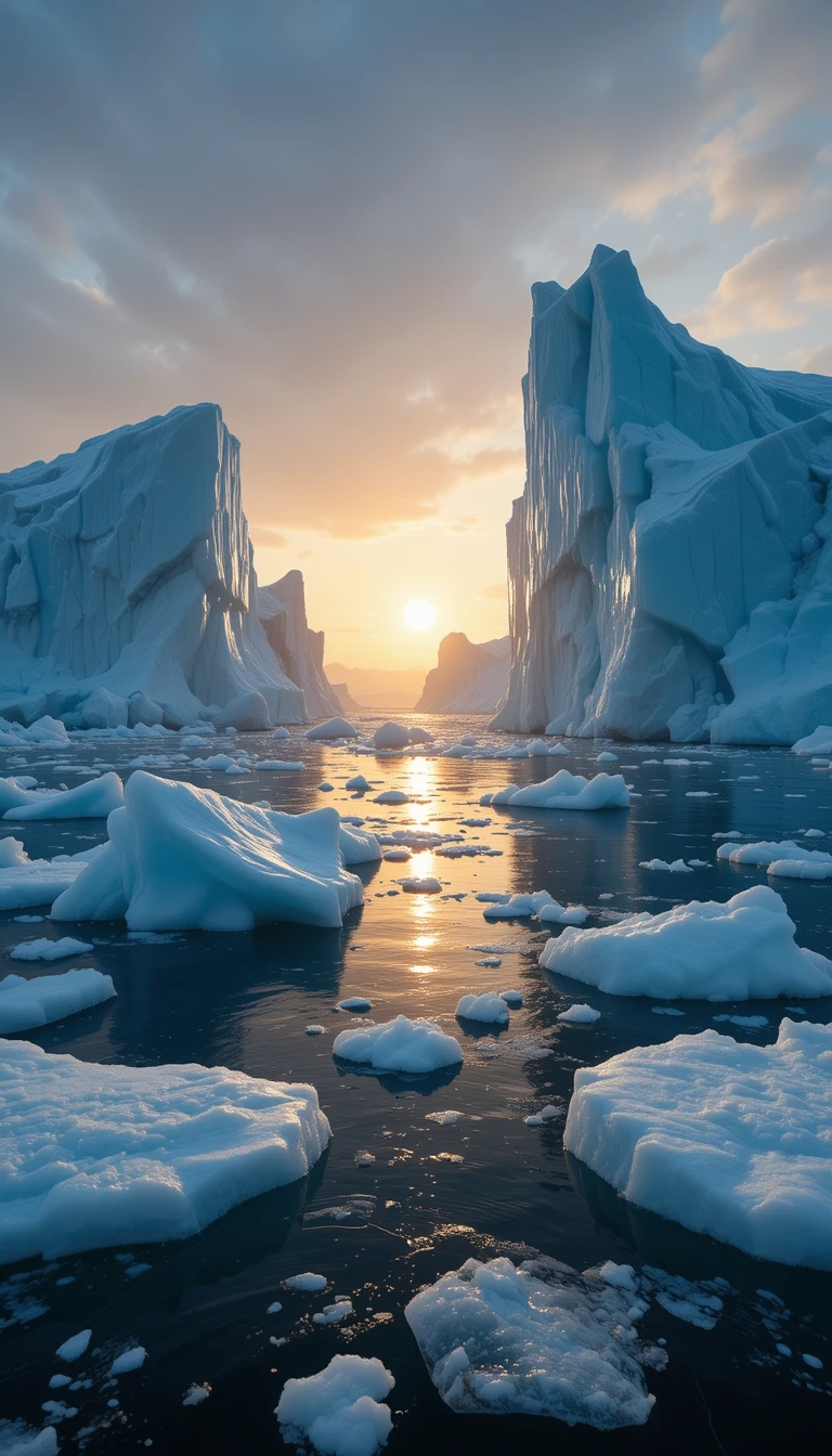 Majestic Icebergs Floating in Arctic Waters at Sunset My Store
