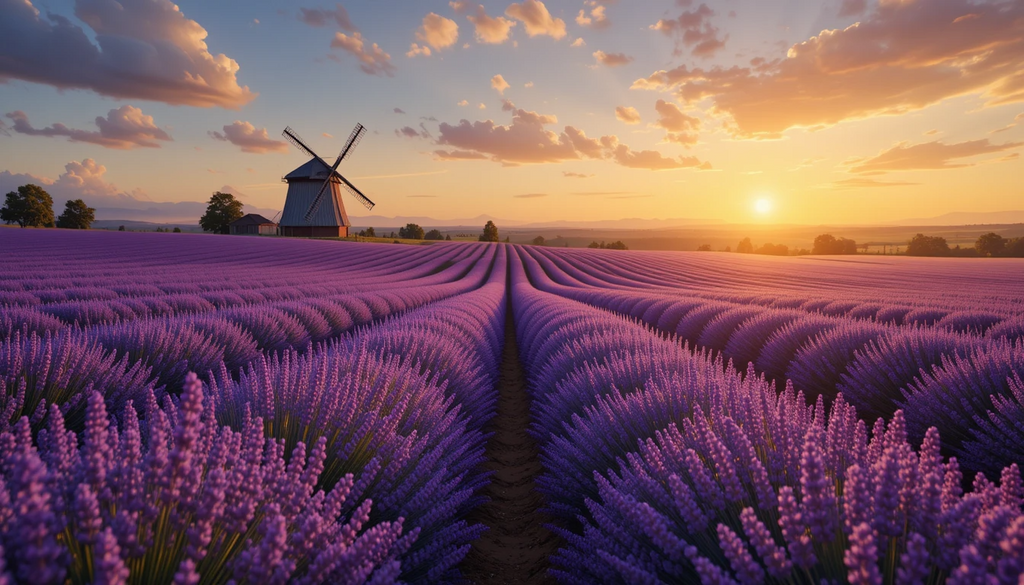 Traditional Windmills in Frosty Field at Dawn My Store