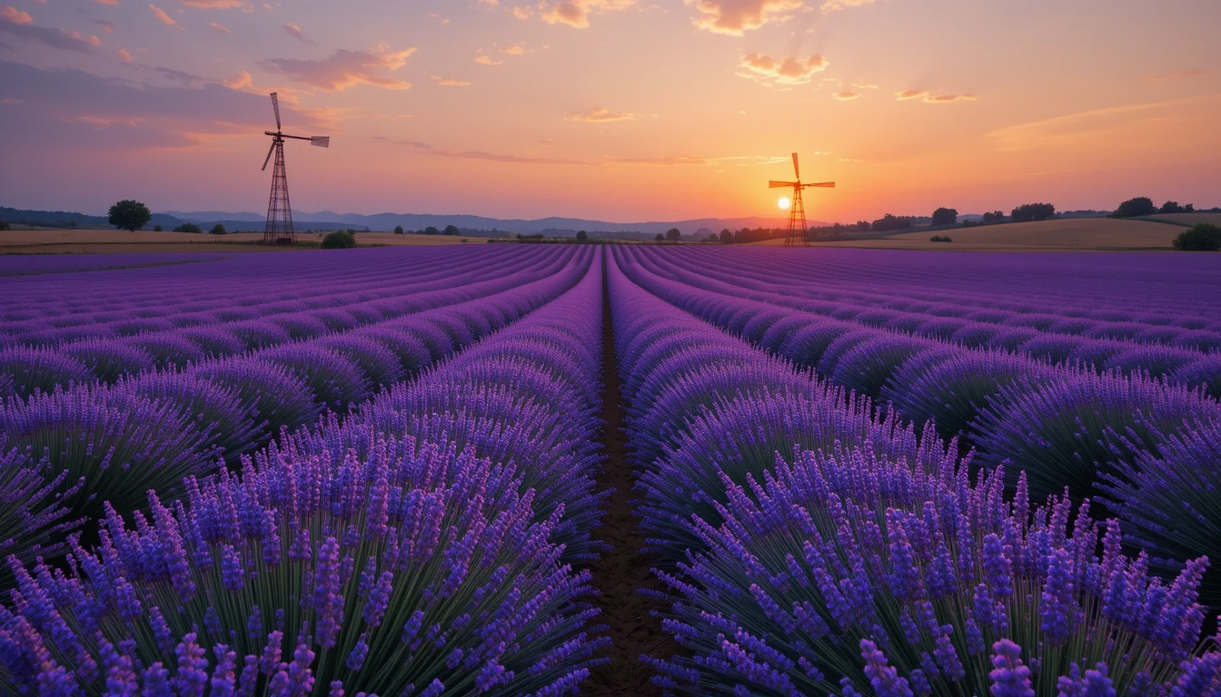 Traditional Windmills in Frosty Field at Dawn My Store