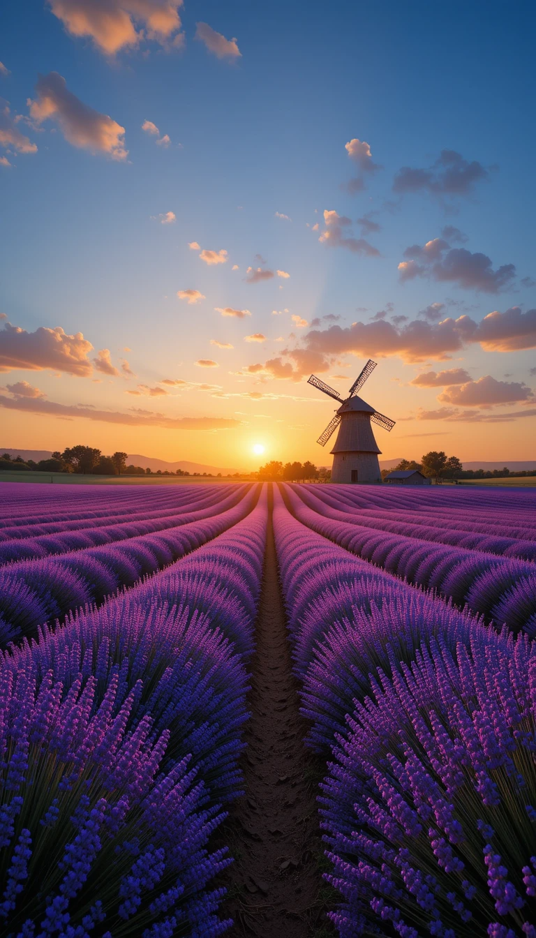 Traditional Windmills in Frosty Field at Dawn My Store