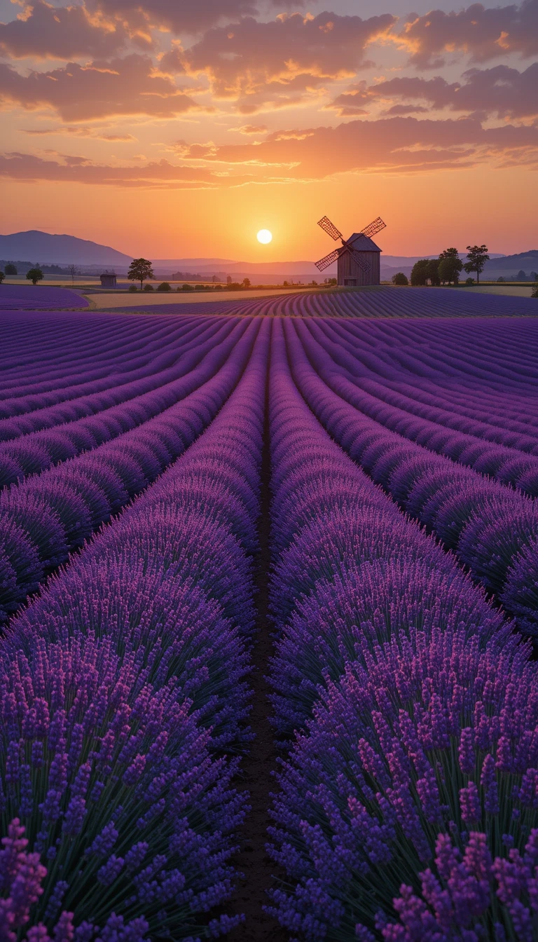 Traditional Windmills in Frosty Field at Dawn My Store