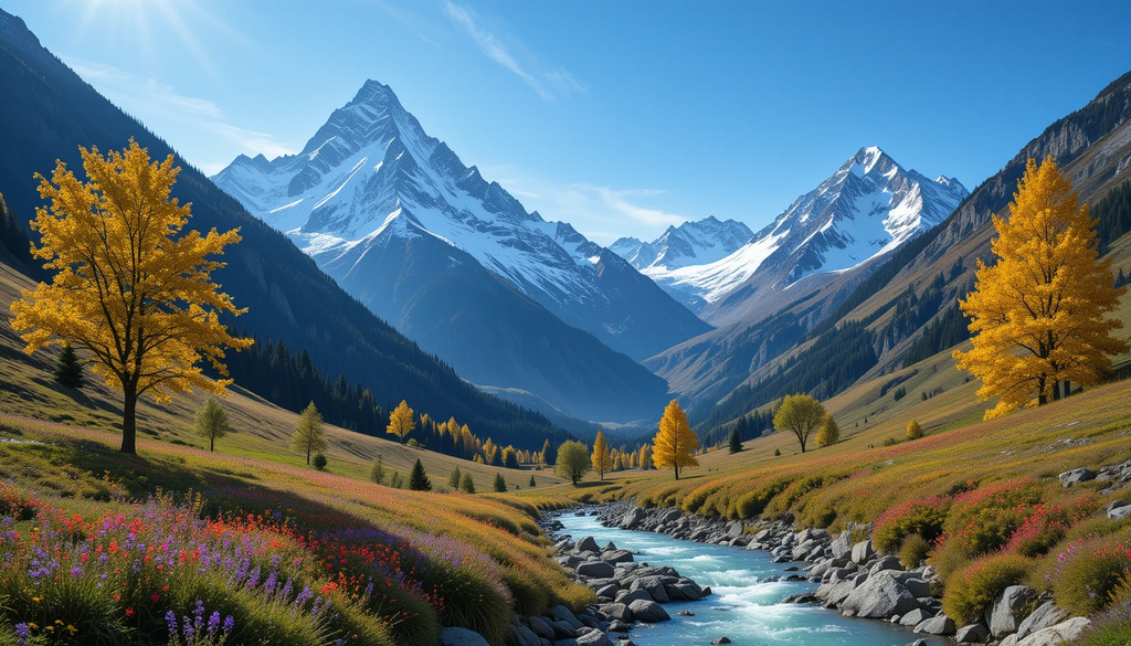 Golden Autumn Forest Reflecting in Serene Lake with Cabin My Store