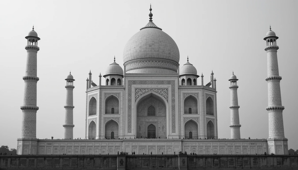 Taj Mahal Reflection in Black and White – Iconic Architectural Fine Art Print