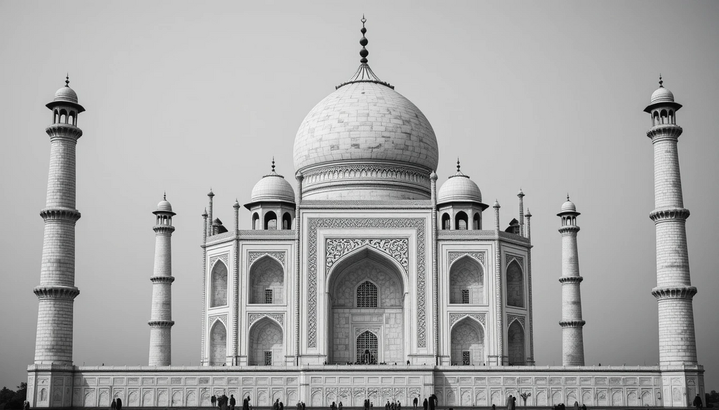 Taj Mahal Reflection in Black and White – Iconic Architectural Fine Art Print