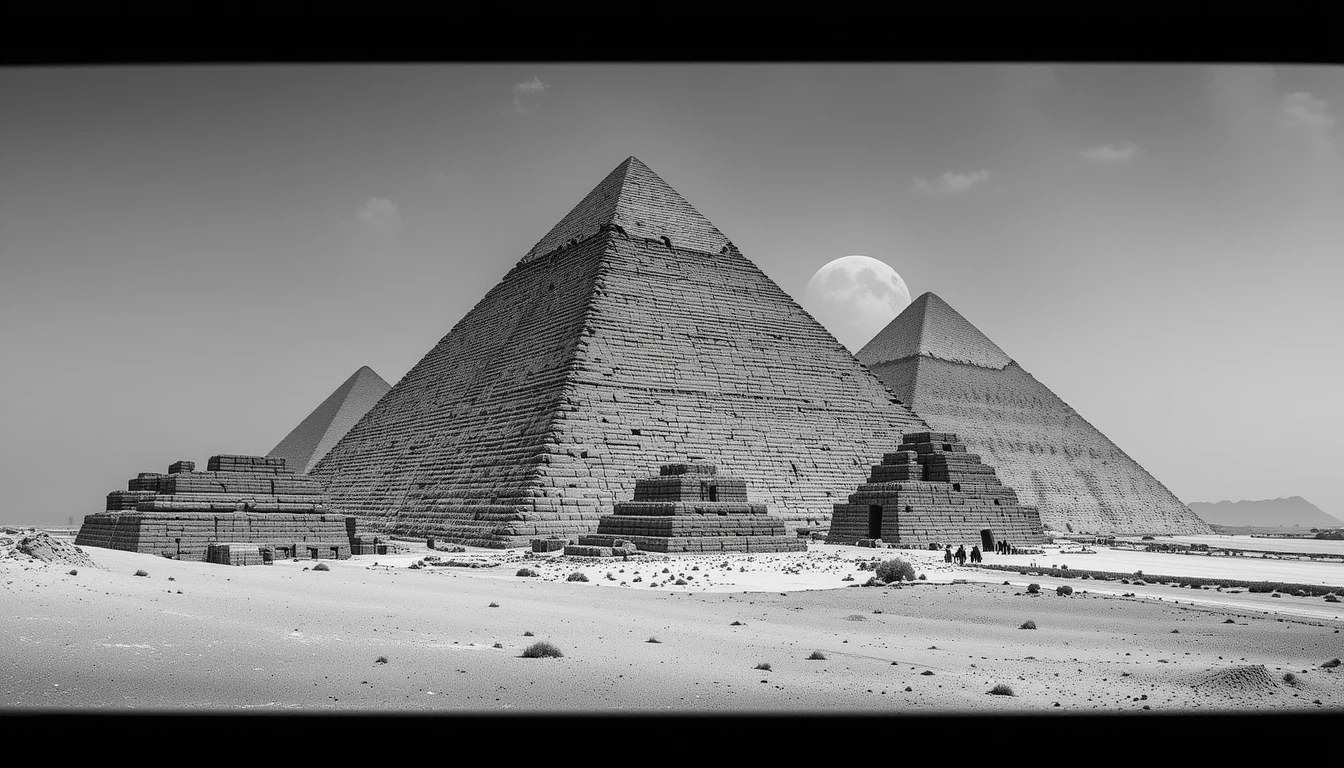 Pyramids of Giza Black and White – Timeless Ancient Egypt Desert Landscape Print