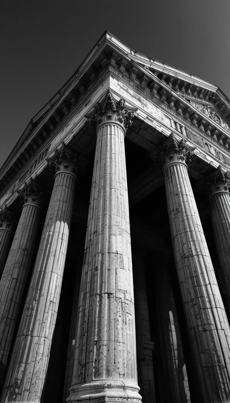 Pantheon Columns Close-Up - Majestic Black and White Ancient Roman Architecture Poster, Rome Italy
