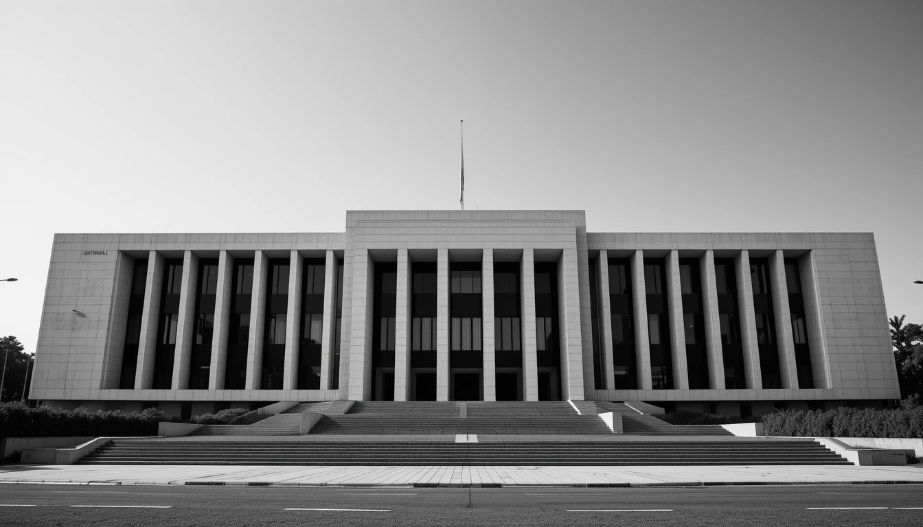 Confederation Building Facade in Dramatic Monochrome - Black and White Architectural Wall Art, St. John's Newfoundland