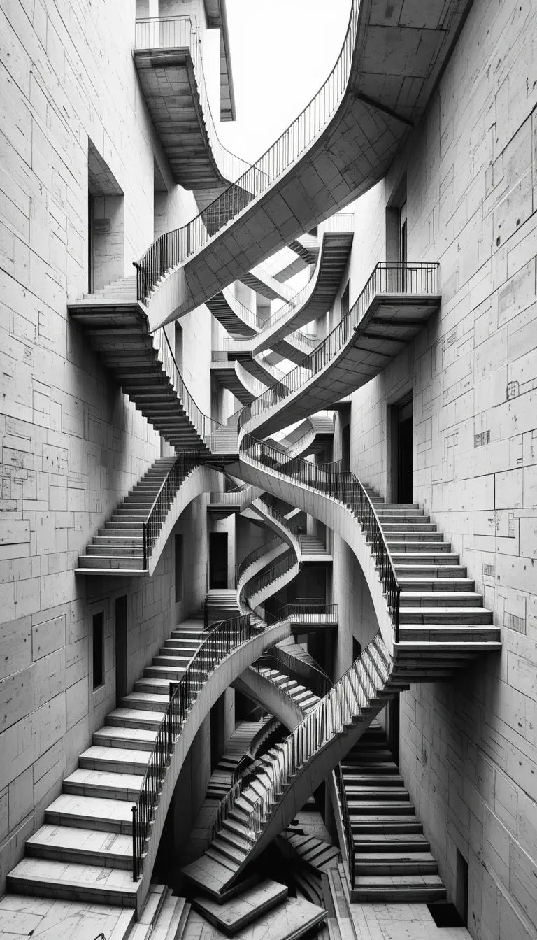 Infinite Spiral Staircase Art - Black & White My Store