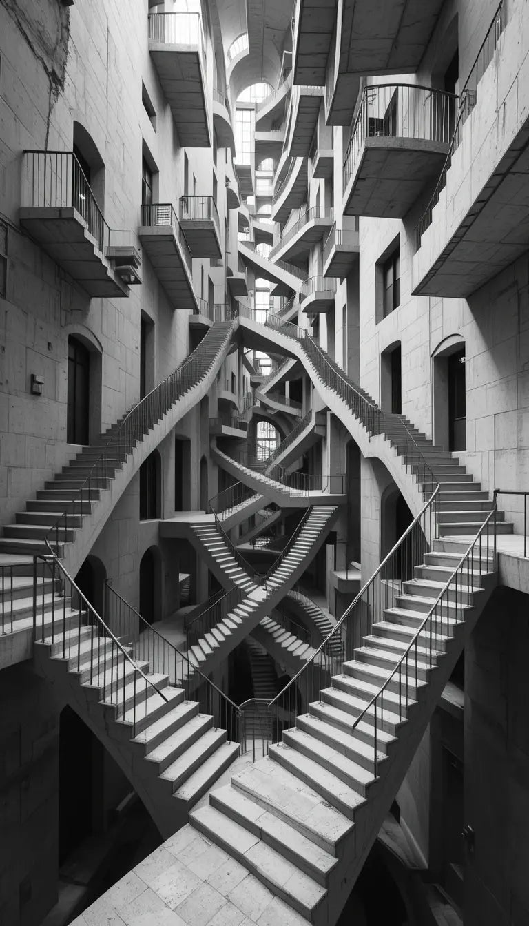 Infinite Spiral Staircase Art - Black & White My Store