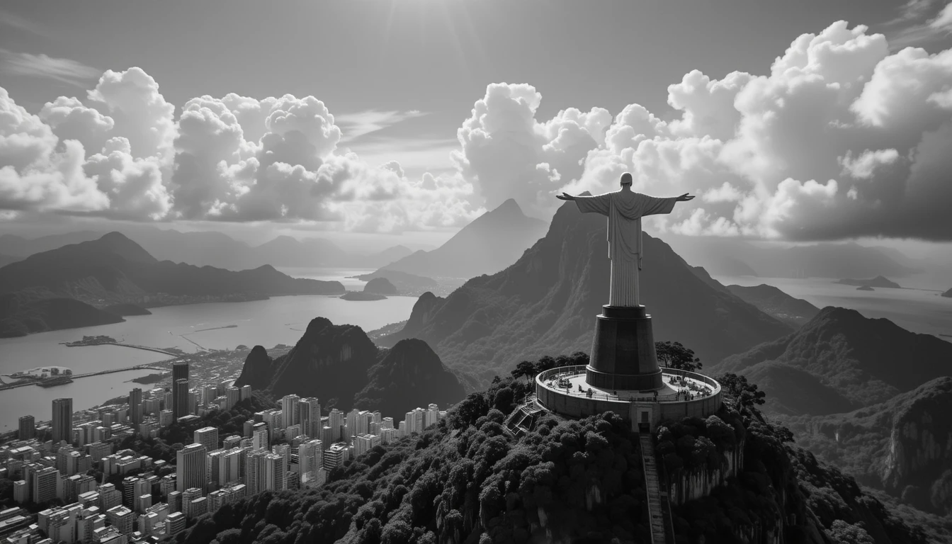 Christ the Redeemer Over Rio - Iconic Black and White Statue Wall Decor, Brazil