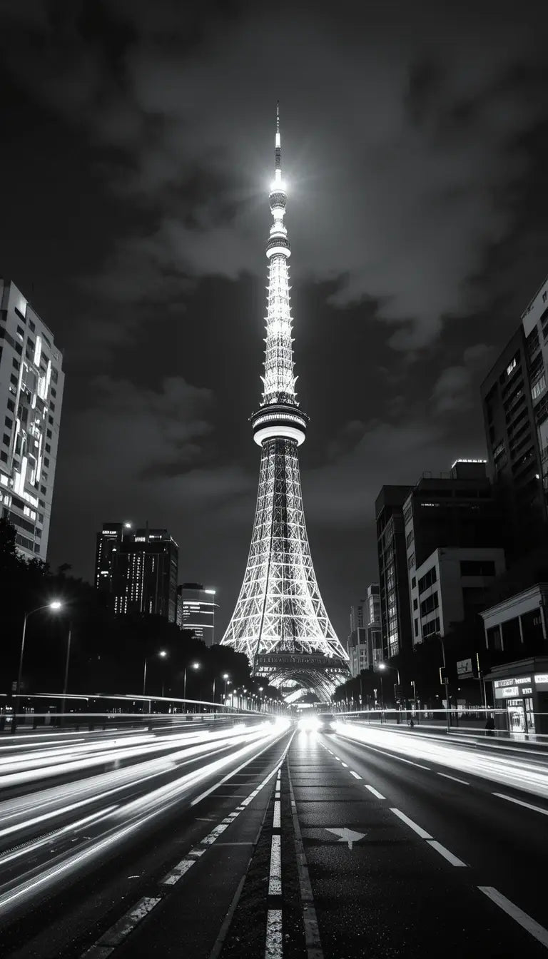 Tokyo Tower Nightscape Print - Black & White My Store