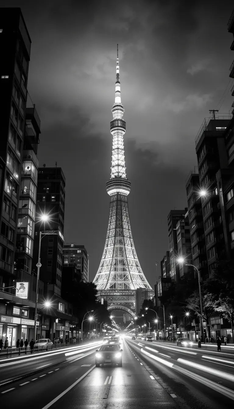 Tokyo Tower Nightscape Print - Black & White My Store