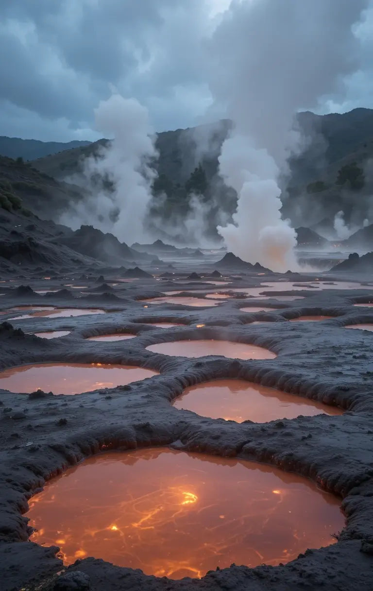 Fiery Volcanic Lava Pools - Dramatic Nature Art Print My Store