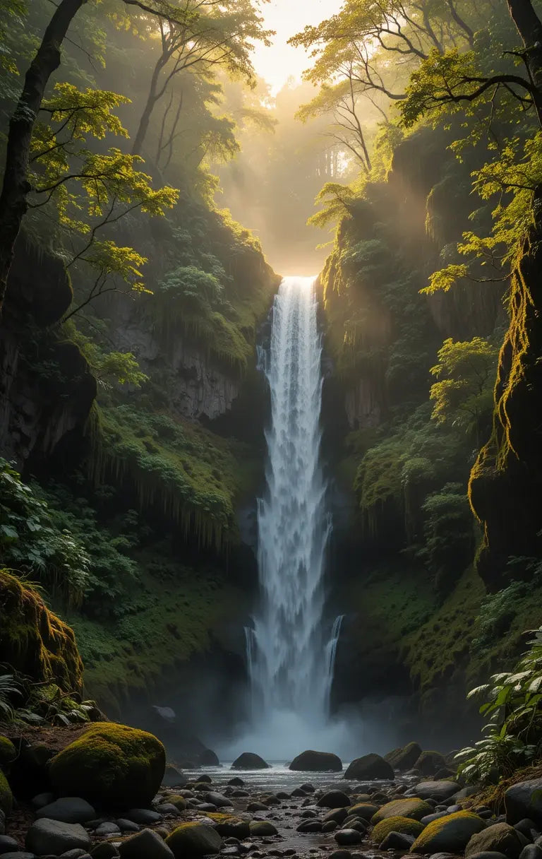 Tranquil Waterfall in Misty Forest - High-Res Landscape Decor My Store