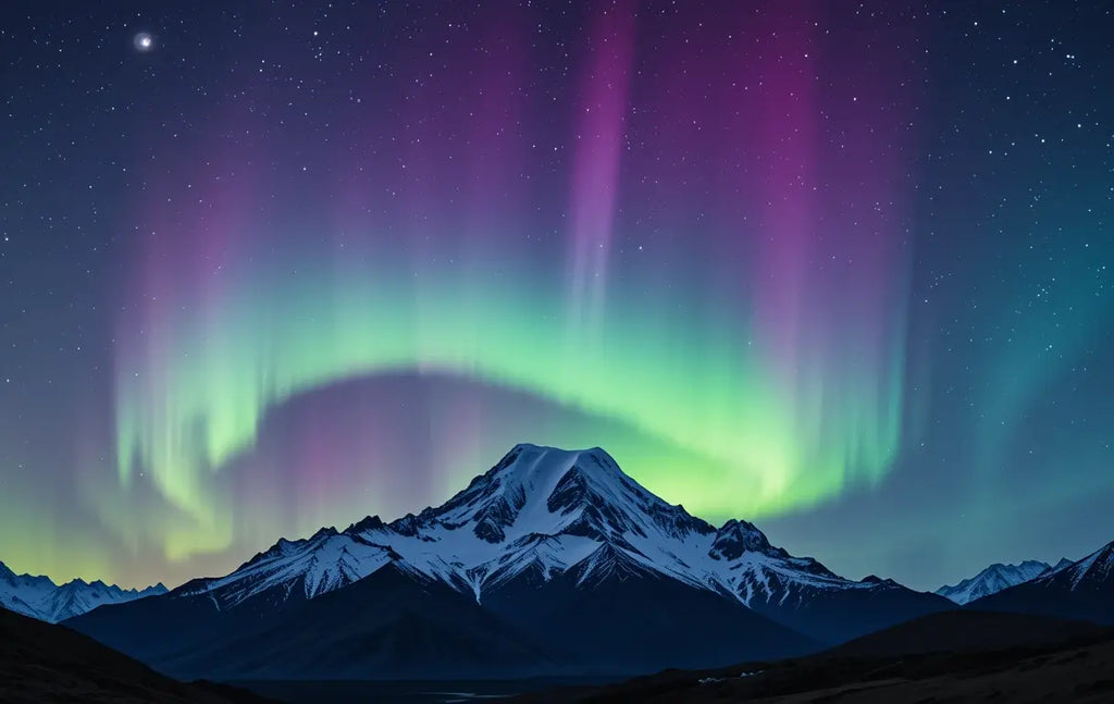 Aurora Glow over Snow-Capped Mountains - High-Res Night Sky Poster My Store