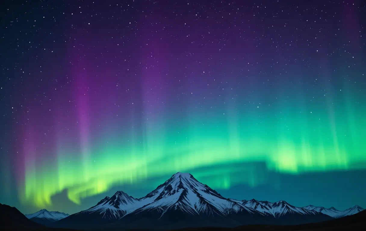 Aurora Glow over Snow-Capped Mountains - High-Res Night Sky Poster My Store