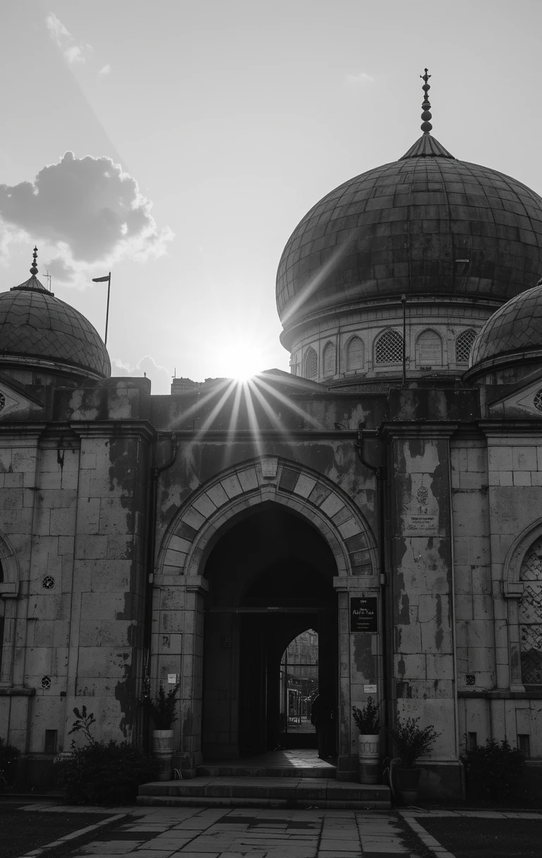A majestic mosque stands in perfect balance under a muted sky.