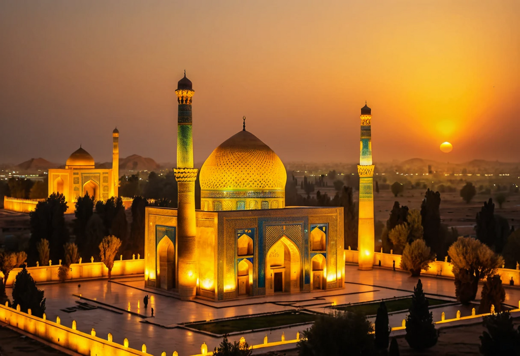 Golden Sunset with Minarets and Walls