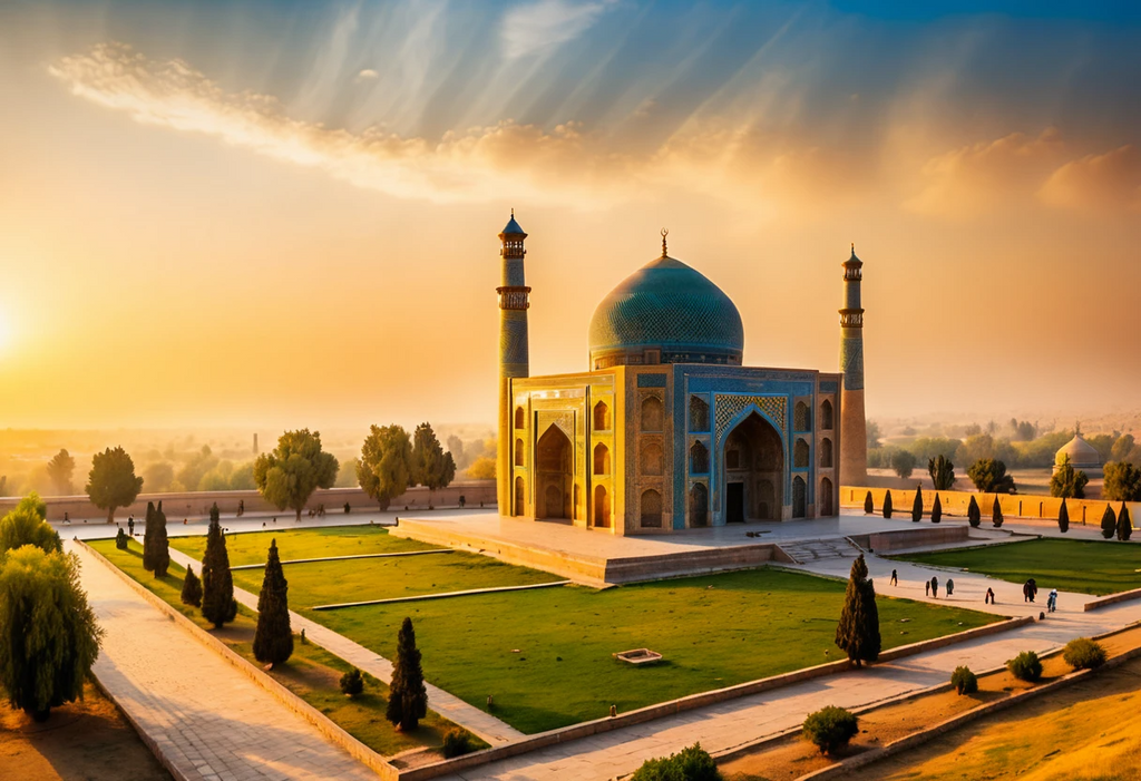 Golden Sunset with Minarets and Walls