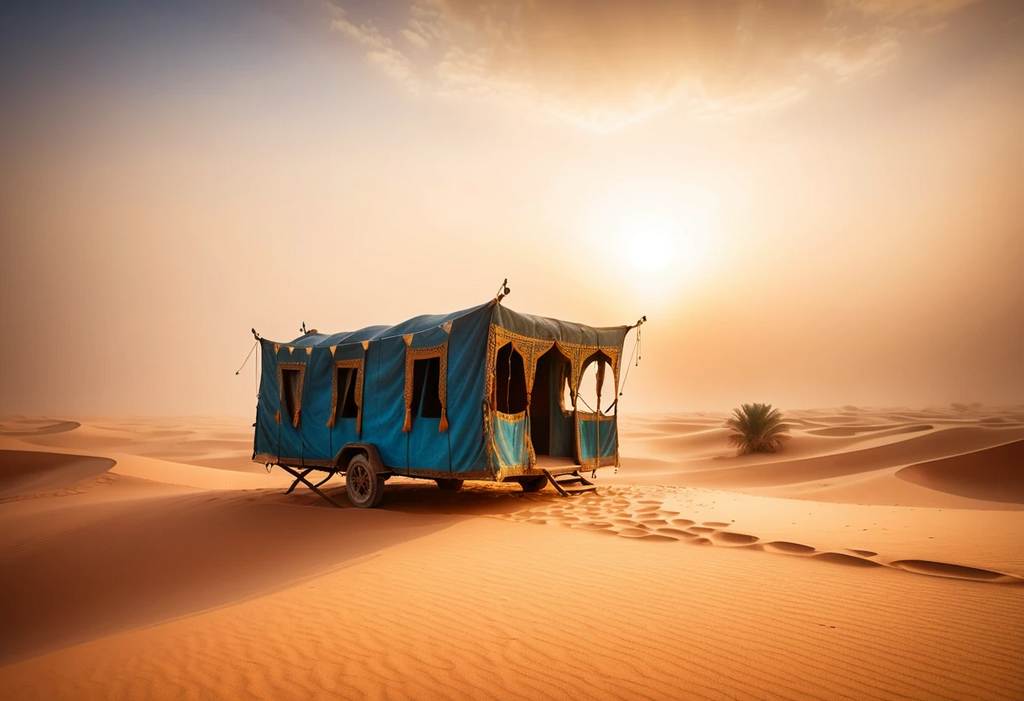 Luxurious Desert Camp Tent at Sunset in Arabian Sands