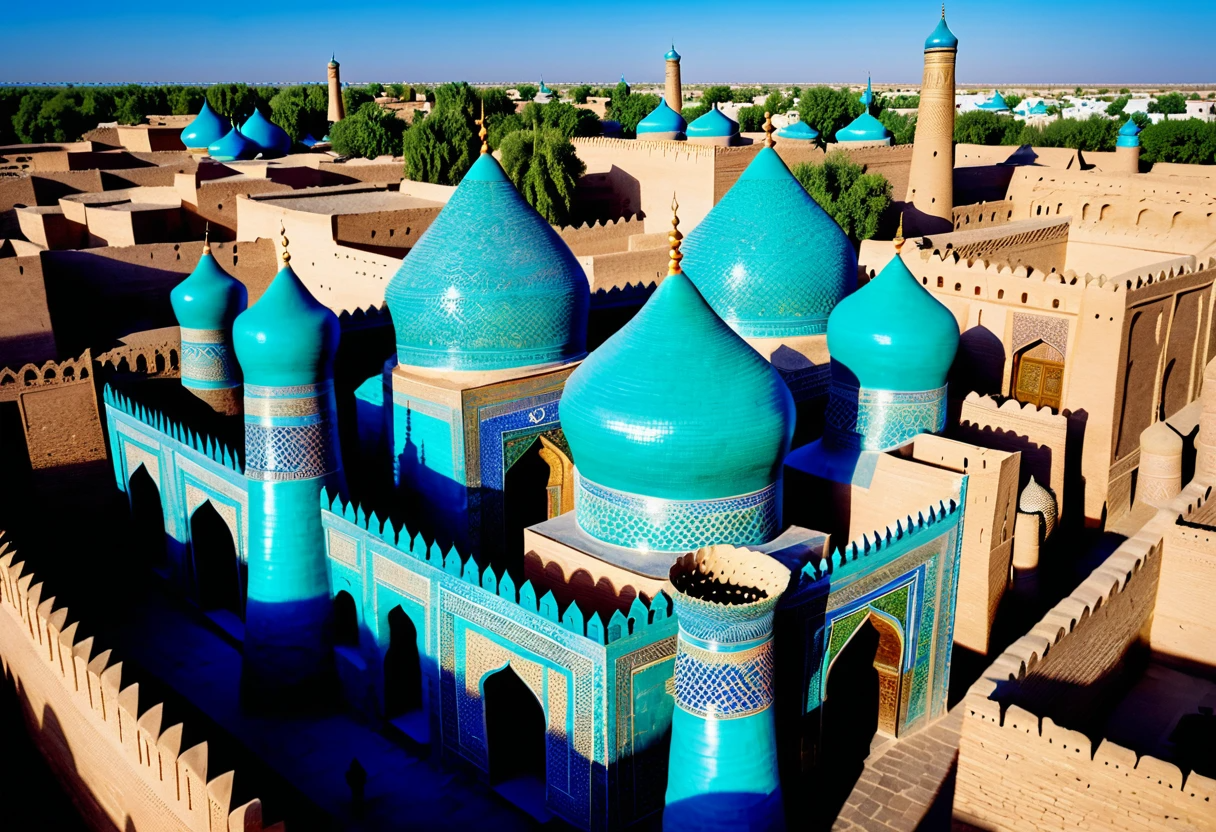 Stunning Aerial View of Turquoise-Tiled Mosques in Historic City