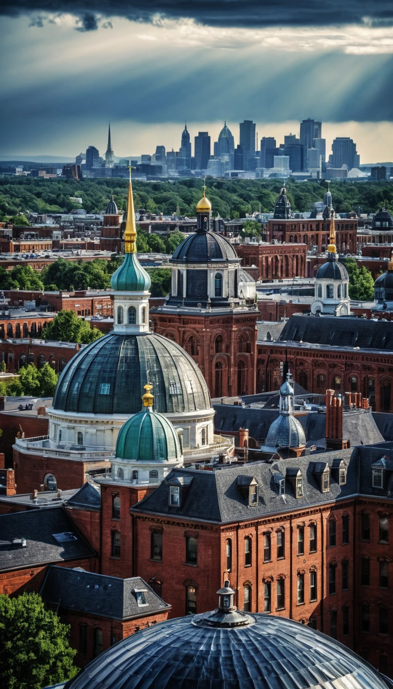 Vibrant Illustrated Pattern of Islamic Domes in Teal and Orange