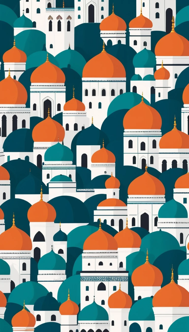 Vibrant Illustrated Pattern of Islamic Domes in Teal and Orange