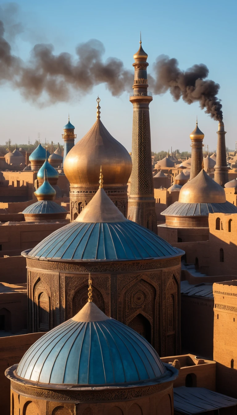 Illuminated Persian Mosque with Ornate Domes at Night