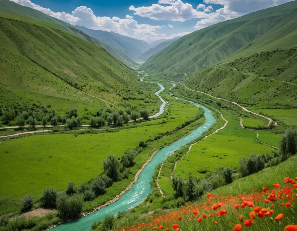 Beautiful Green Land with water layers