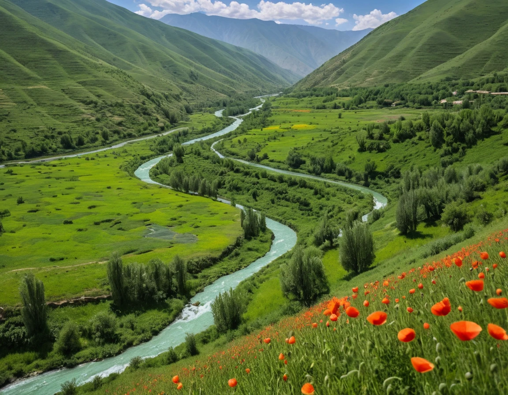 Beautiful Green Land with water layers