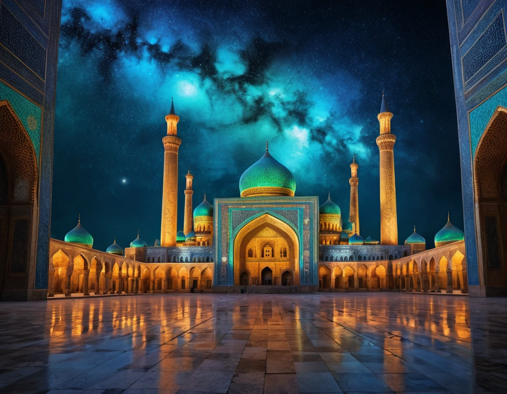 Celestial Turquoise Mosque Beneath the Milky Way