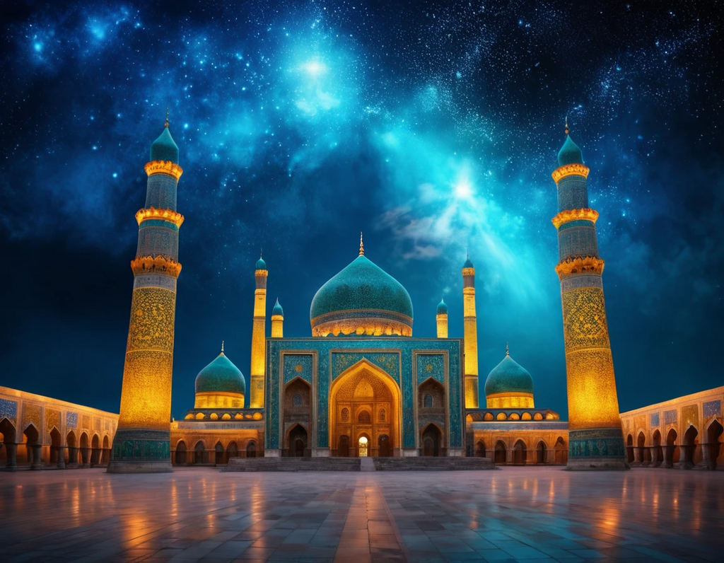 Celestial Turquoise Mosque Beneath the Milky Way