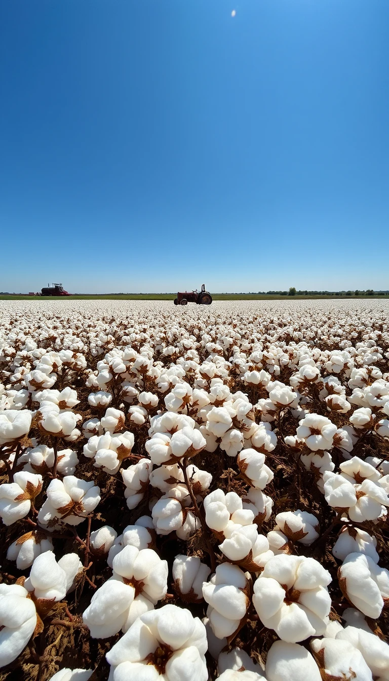 Endless Cotton Field Harvest Under Blue Skies