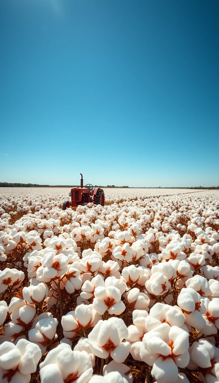 Endless Cotton Field Harvest Under Blue Skies