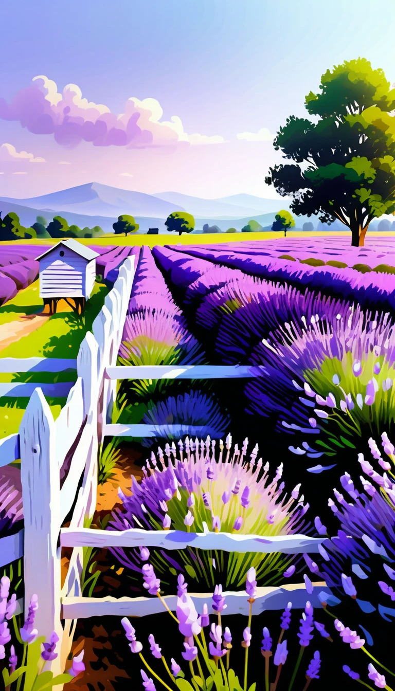 Lavender Fields with Bees – Illustrated Art Print
