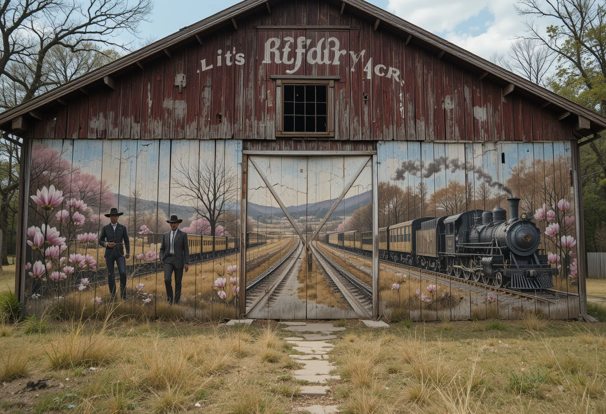 Golden Hour Vineyard Rows with Farmhouse View