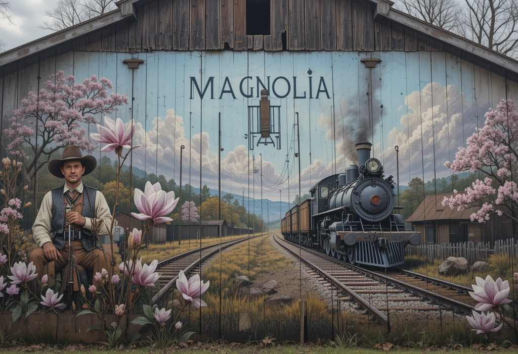 Golden Hour Vineyard Rows with Farmhouse View