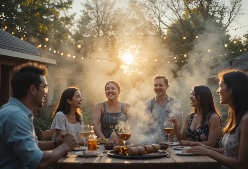 Golden Hour BBQ Gathering with Friends & Smoke