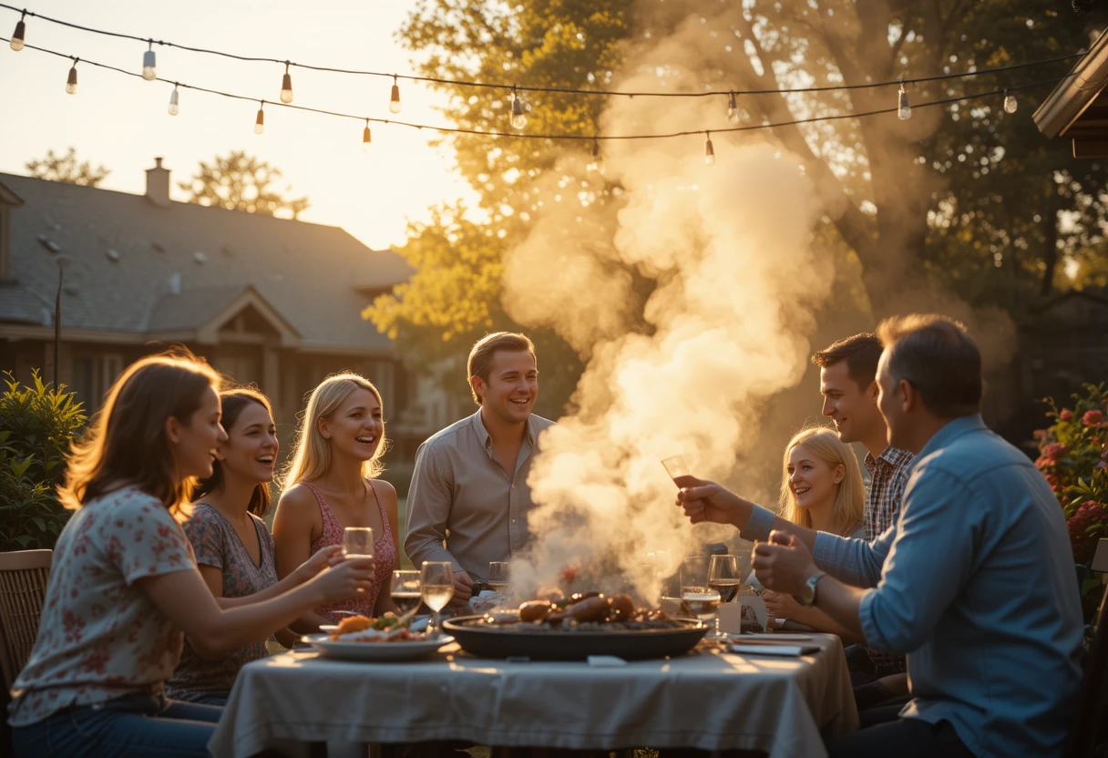Golden Hour BBQ Gathering with Friends & Smoke