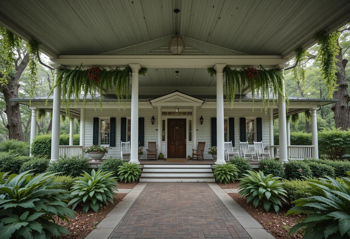 Southern Plantation Porch with Rocking Chairs & Ferns